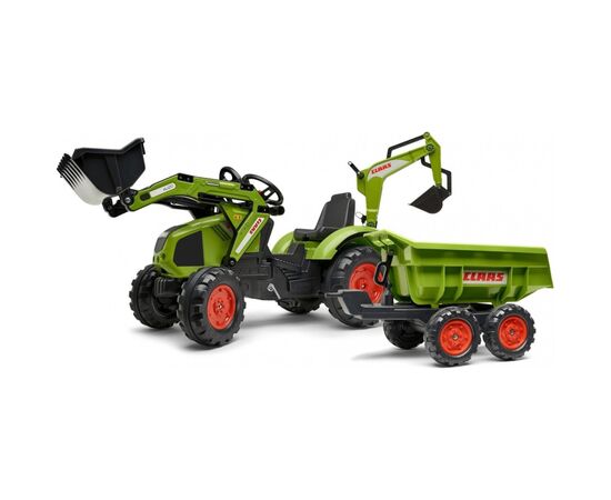 Веломобиль Falk Claas Axos трактор на педалях с прицепом Зеленый (3016201010233) (1010W)