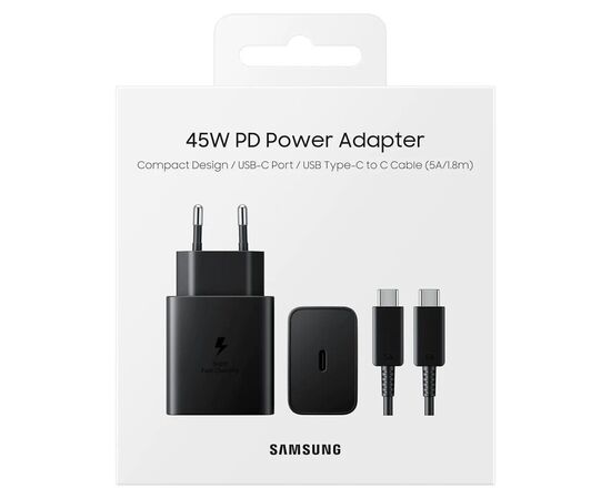 Зарядний пристрій Samsung 45W Compact Power Adapter (w C to C Cable) Black (EP-T4510XBEGRU), зображення 5 Зарядний пристрій Samsung 45W Compact Power Adapter (w C to C Cable) Black (EP-T4510XBEGRU), зображення 5