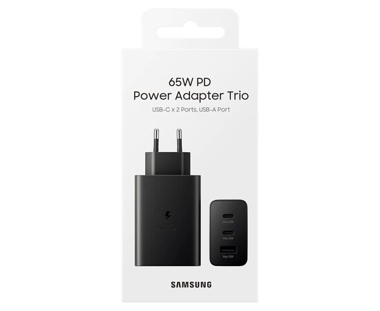 Зарядний пристрій Samsung 65W Power Adapter Trio (w/o cable) Black (EP-T6530NBEGRU), зображення 4