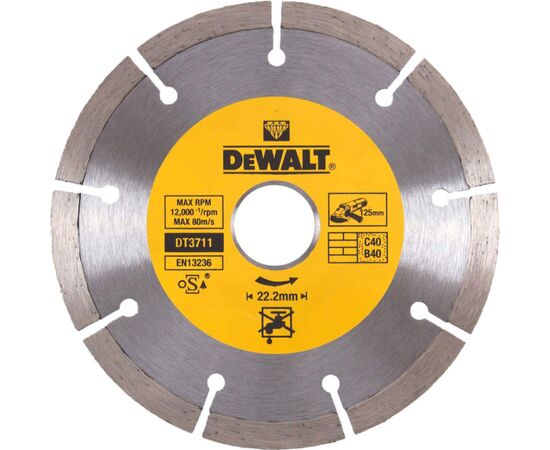 Диск пильний DeWALT алмазний HIGH PERFORMANCE, будівельні блоки/бруківка/бетон, 125х2.2х22.2 мм (DT3711)