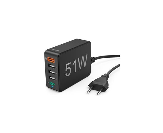 Зарядний пристрій Hama 1xQC3.0, 3xUSB-A, 1xUSB-C PD 51W (00201630)