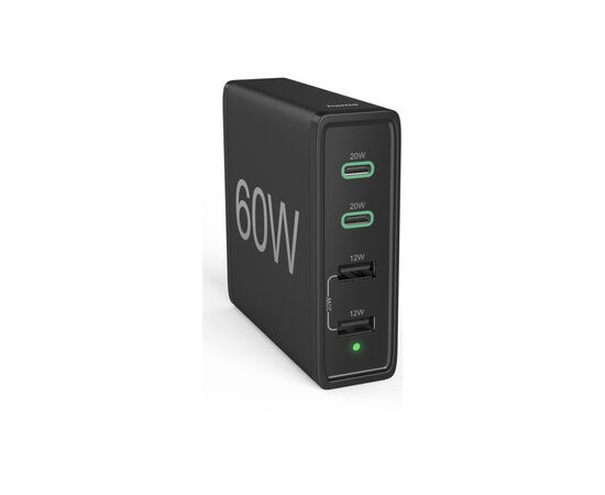 Зарядное устройство Hama 2xUSB-C PD/QC, 2xUSB-A, 60W Black (00201628), изображение 2 Зарядное устройство Hama 2xUSB-C PD/QC, 2xUSB-A, 60W Black (00201628), изображение 2