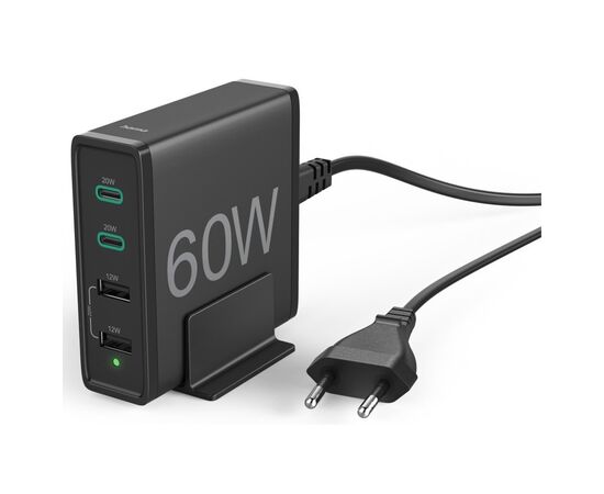 Зарядное устройство Hama 2xUSB-C PD/QC, 2xUSB-A, 60W Black (00201628)