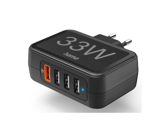 Зарядное устройство Hama 4xUSB-A QC, Qualcomm 3.0, 33W Black (00201629)