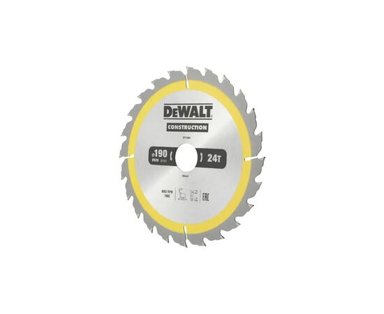 Диск пильный DeWALT CONSTRUCTION 190х30 мм, 24z (ATB), 16 градусов (DT1944), изображение 2 Диск пильный DeWALT CONSTRUCTION 190х30 мм, 24z (ATB), 16 градусов (DT1944), изображение 2