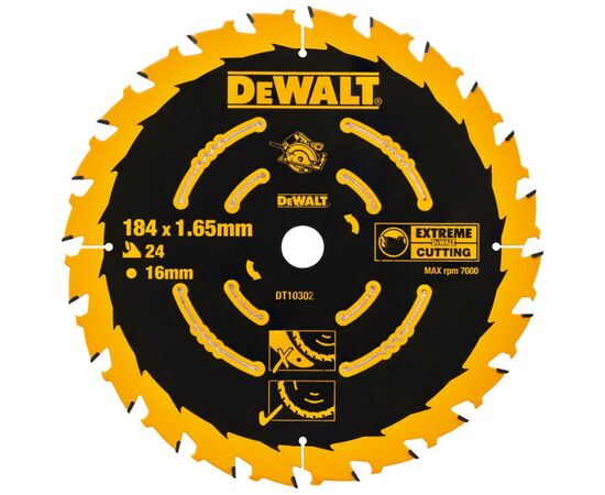 Диск пильний DeWALT EXTREME , 184х16, 24 z, ATB, 18 градусів, швидкий різ (DT10302)