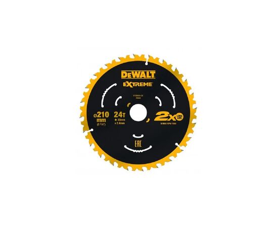 Диск пильный DeWALT EXTREME, 210 х 30 мм, 24z, ATB, 7 градусов, 7000 об/мин. (DT20432)