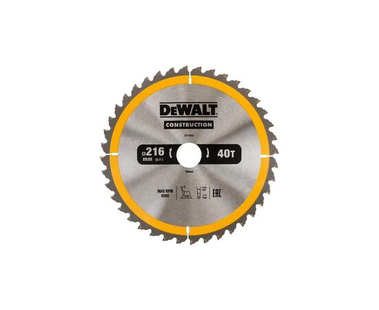 Диск пильний DeWALT СONSTRUCTION , 216 х 30, 40 z, АТВ, -5 градусів, універсальне застосування (DT1953)