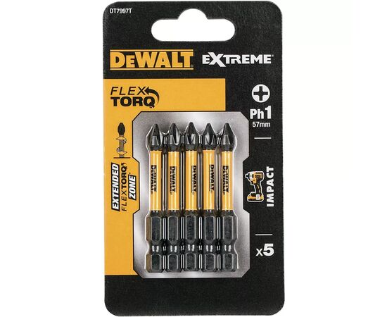 Набор бит DeWALT IMPACT TORSION, ударные, Philips, Ph1, L=57 мм, 5 шт (DT7997T)