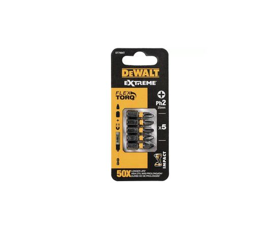 Набор бит DeWALT IMPACT TORSION, ударные, Philips, Ph2, L=25 мм, 5 шт (DT7994T)