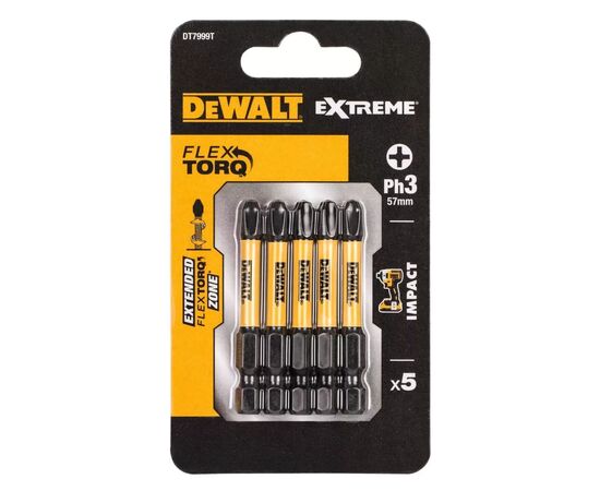 Набор бит DeWALT IMPACT TORSION, ударные, Philips, Ph3, L= 57 мм, 5 шт (DT7999T)