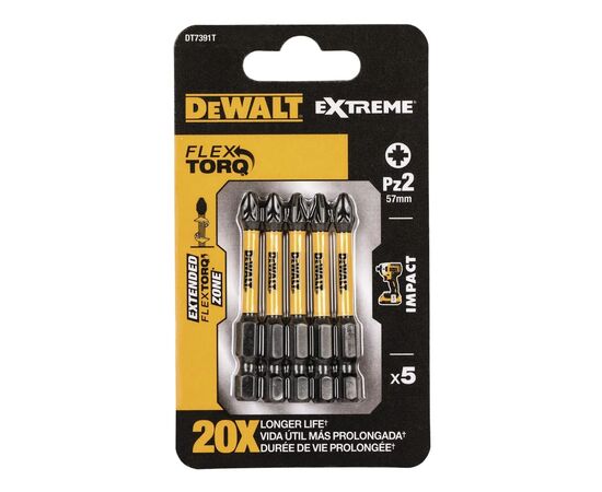 Набор бит DeWALT IMPACT TORSION, ударные, Pozidriv, Pz2, L=57 мм, 5 шт (DT7391T)
