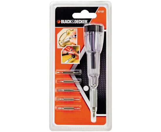 Отвертка Black&Decker с битами PH000/SL1.5, PH00/SL2.0, PH0/SL2.5, T7, T15, T6, 7 шт, АВС пластик (A7197), изображение 4 Отвертка Black&Decker с битами PH000/SL1.5, PH00/SL2.0, PH0/SL2.5, T7, T15, T6, 7 шт, АВС пластик (A7197), изображение 4