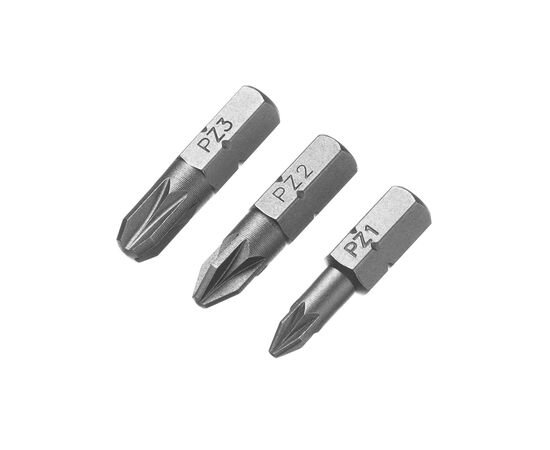 Набор бит Stanley Pozidriv, Pz1, Pz2, Pz3, L = 25 мм, 3 шт, блистер (STA61043), изображение 2 Набор бит Stanley Pozidriv, Pz1, Pz2, Pz3, L = 25 мм, 3 шт, блистер (STA61043), изображение 2