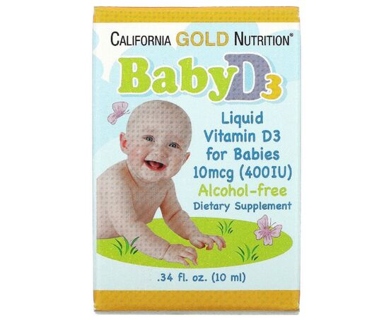 Витамин California Gold Nutrition Детский витамин D3 400 МЕ, Baby Vitamin D3 Liquid, 10 мл (CGN-01034)