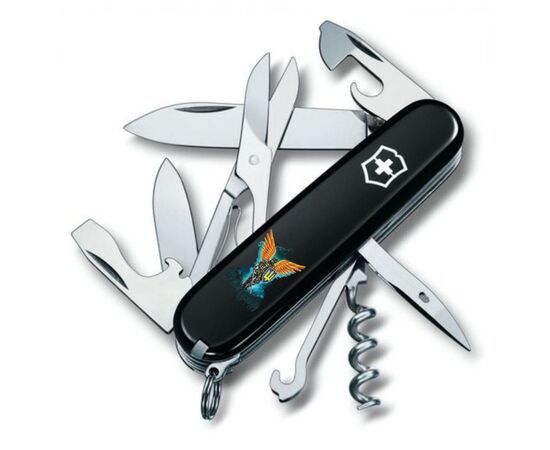 Нож Victorinox Climber Ukraine Black "Янгол ЗСУ" (1.3703.3_T1061u)