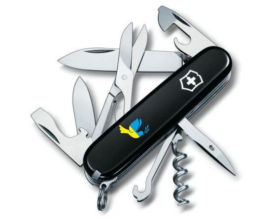 Нож Victorinox Climber Ukraine Black "Голуб Миру Жовто-Блакитний" (1.3703.3_T1036u)