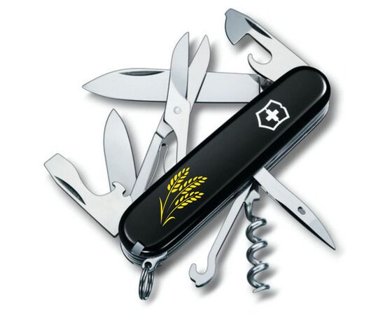 Нож Victorinox Climber Ukraine Black "Колосся Пшениці" (1.3703.3_T1338u)