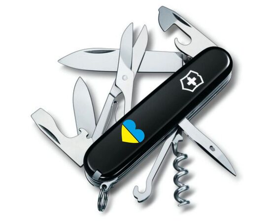 Нож Victorinox Climber Ukraine Black "Серце жовто-блакитне" (1.3703.3_T1090u)