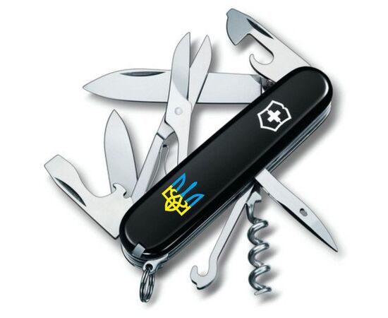 Нож Victorinox Climber Ukraine Black "Тризуб Жовто-Блакитний" (1.3703.3_T0016u)