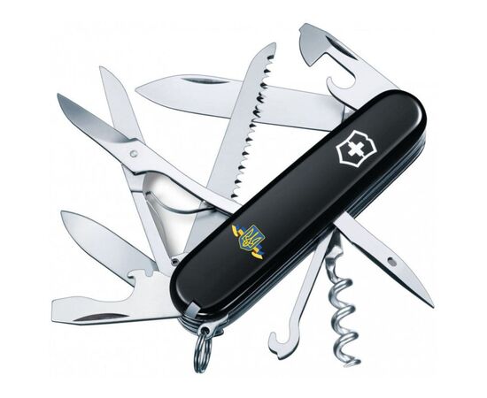 Нож Victorinox Huntsman Ukraine Black "Герб України Зі Стрічкою" (1.3713.3_T1010u)