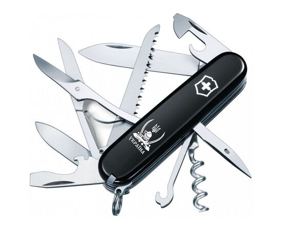Нож Victorinox Huntsman Ukraine Black "Козак з Шаблями" (1.3713.3_T1110u)