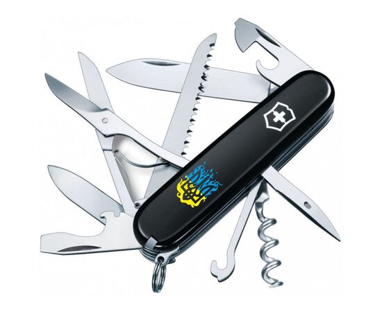 Нож Victorinox Huntsman Ukraine Black "Вогняний Тризуб" (1.3713.3_T0316u)