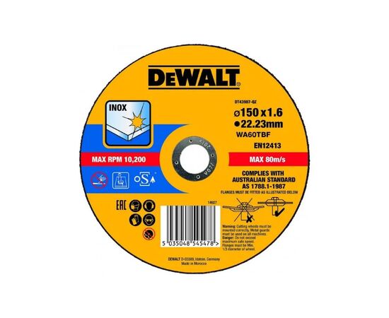 Круг отрезной DeWALT EXTREME, нержавеющая сталь/листовой металл, 150х1.6х22.23 мм (DT43907)