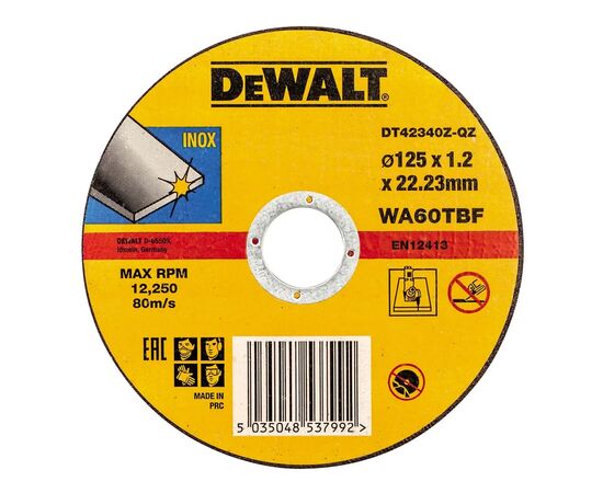 Круг відрізний DeWALT INOX, нержавіюча сталь/листовий метал, 125х1.2х22.23 мм (DT42340Z)