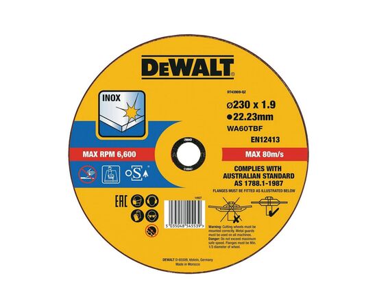 Круг відрізний DeWALT INOX, нержавіюча сталь/листовий метал, 230х1.9х22.23 мм (DT43909)