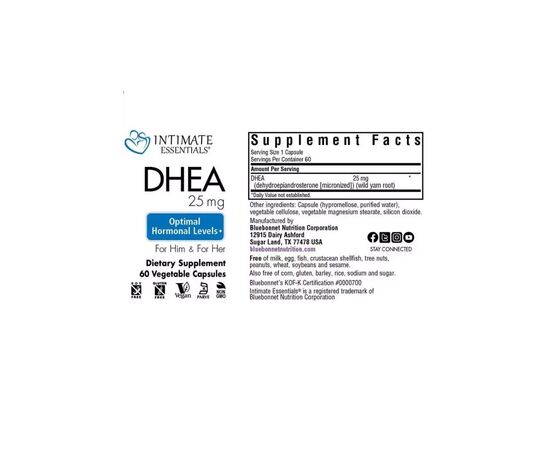 Витаминно-минеральный комплекс Bluebonnet Nutrition Дегидроэпиандростерон, 25 мг, Intimate Essenitals, DHEA, 60 вегетари (BLB4016), изображение 3 Витаминно-минеральный комплекс Bluebonnet Nutrition Дегидроэпиандростерон, 25 мг, Intimate Essenitals, DHEA, 60 вегетари (BLB4016), изображение 3