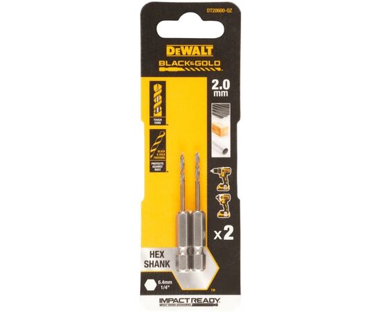 Сверло DeWALT по металлу EXTREME IMPACT Black & Gold, HSS-G, 2 х 55 х 11,6 мм, 2 шт. (DT20600)