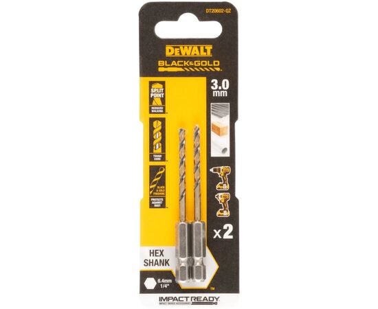 Свердло DeWALT по металу EXTREME IMPACT Black&Gold, HSS-G, 3 х 72 х 25,5 мм, 2 шт. (DT20602)