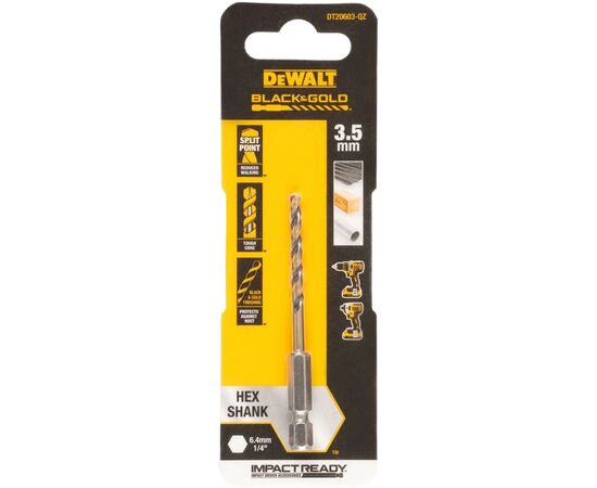 Свердло DeWALT по металу EXTREME IMPACT Black&Gold, HSS-G, 3,5 х 76 х 28,5 мм, 1 шт. (DT20603)