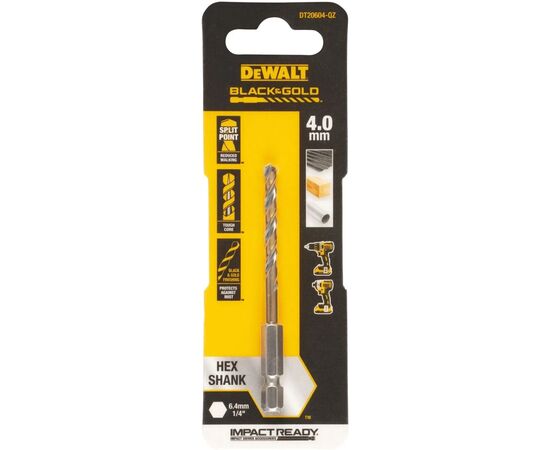 Сверло DeWALT по металлу EXTREME IMPACT Black & Gold, HSS-G, 4 х 80 х 31,5 мм, 1 шт. (DT20604)
