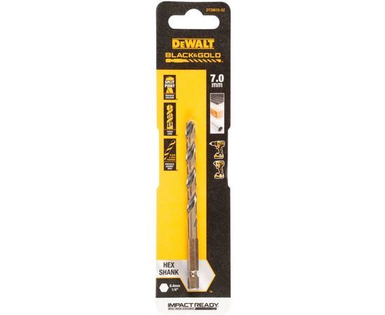 Свердло DeWALT по металу EXTREME IMPACT Black&Gold, HSS-G, 7 х 111 х 73 мм, 1 шт. (DT20610)