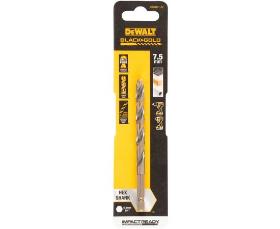 Сверло DeWALT по металлу EXTREME IMPACT Black & Gold, HSS-G, 7,5 х 114 х 76 мм, 1 шт. (DT20611)