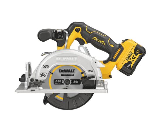 Дисковая пила DeWALT 12В XR Li-lon бесщёточная, диск 140х20 мм, 2x5Ah, кейс TSTAK (DCS512P2), изображение 2 Дисковая пила DeWALT 12В XR Li-lon бесщёточная, диск 140х20 мм, 2x5Ah, кейс TSTAK (DCS512P2), изображение 2