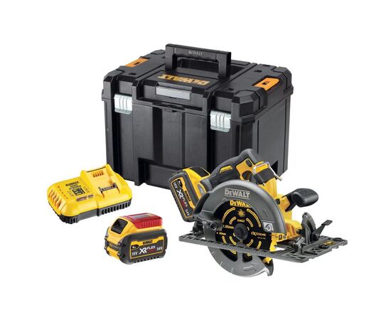 Дисковая пила DeWALT 54В XR FLEXVOLT Li-lon диск 190х30 мм, 2x2Ah, 3.7 кг, кейс TSTAK (DCS579T2), изображение 2 Дисковая пила DeWALT 54В XR FLEXVOLT Li-lon диск 190х30 мм, 2x2Ah, 3.7 кг, кейс TSTAK (DCS579T2), изображение 2