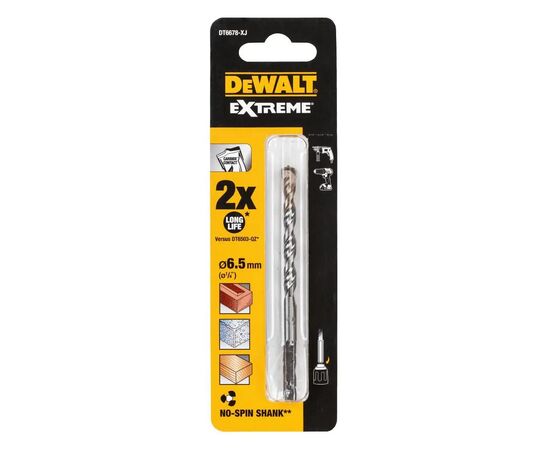 Сверло DeWALT по бетону/кирпичу/камню EXTREME, D= 6.5 мм, L=100 мм, WL=60, 1 шт (DT6678)