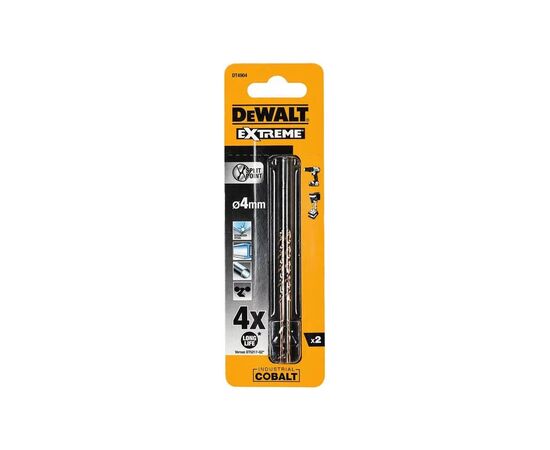 Свердло DeWALT по металу EXTREME INDUSTRIAL COBALT HSS-CO, 4 х 75 х 43 мм, 2 шт (DT4904)