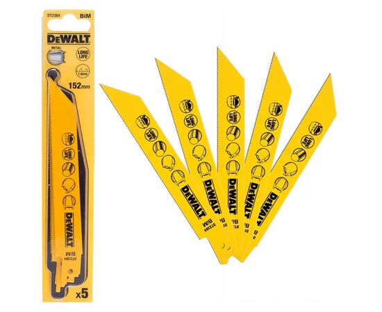 Полотно DeWALT для сабельных пил, биметаллическое, быстрый пропил, 152 мм, 18 TPI, 5 шт (DT2384), изображение 3 Полотно DeWALT для сабельных пил, биметаллическое, быстрый пропил, 152 мм, 18 TPI, 5 шт (DT2384), изображение 3