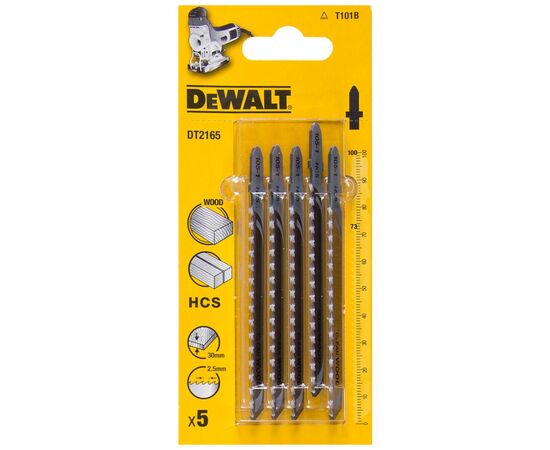 Полотно DeWALT для электролобзика, по древесине, прямой, L=100, WL=73, 2.5 мм, 5 шт (DT2165)
