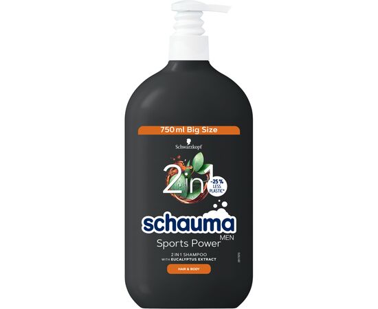 Шампунь Schauma Men Sports Power 2 в 1 з екстрактом евкаліпту для волосся та тіла 750 мл (9000101681307)