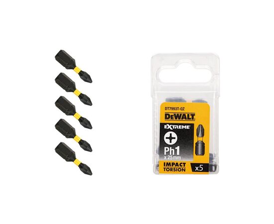 Набор бит DeWALT IMPACT TORSION, ударных, Philips, Ph1, L=25 мм, 5 шт (DT7993T)