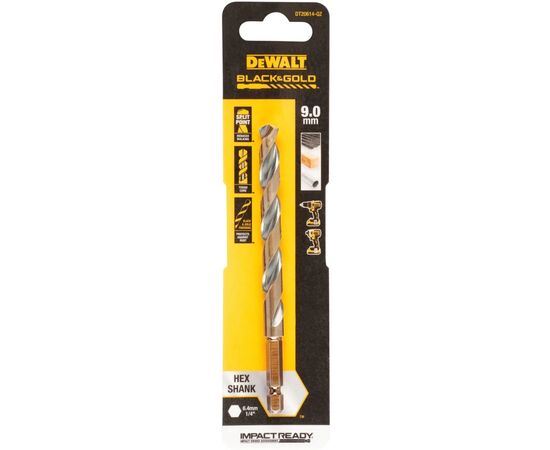 Свердло DeWALT по металу EXTREME IMPACT Black & Gold, HSS-G, 9 х 126,75 х 88,75 мм, 1 шт. (DT20614)