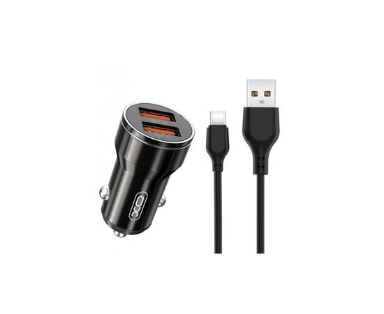 Зарядний пристрій XO CC48 Smart Metal 2USB + cable MicroUSB Type-C (XO-CC48с-BK)