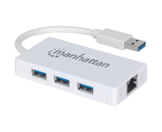 Концентратор Intracom Manhattan Pocket Hub 3-port USB3.0 + RJ45 Gigabit Ethernet White (507578)