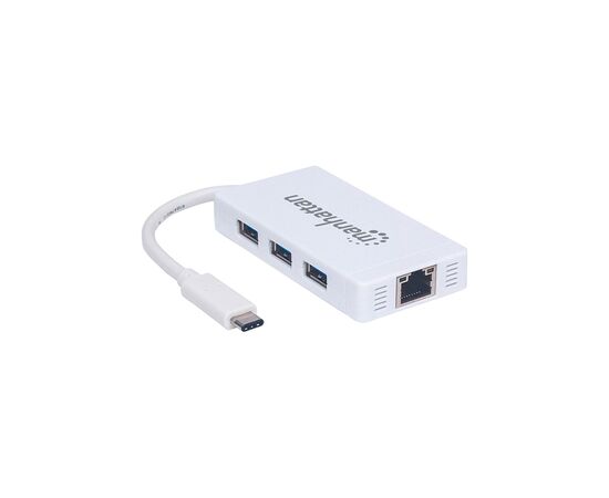 Концентратор Intracom Manhattan Type-C Hub 3-port USB3.0 + RJ45 Gigabit Ethernet White (507608), изображение 2 Концентратор Intracom Manhattan Type-C Hub 3-port USB3.0 + RJ45 Gigabit Ethernet White (507608), изображение 2