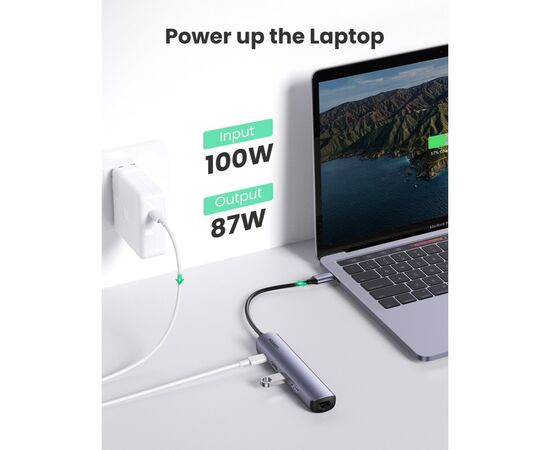 Концентратор Ugreen USB3.0 Type-C to HDMI 4K30Hz/USB 3.0x2/RJ45/PD CM418 (10919), изображение 5 Концентратор Ugreen USB3.0 Type-C to HDMI 4K30Hz/USB 3.0x2/RJ45/PD CM418 (10919), изображение 5
